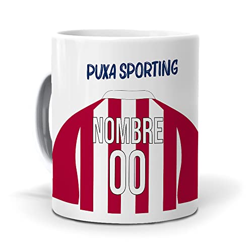 mundohuevo Taza personalizada con texto. Regalo original.Camiseta personalizada Sporting. Puxa sporting. Haz un regalo único