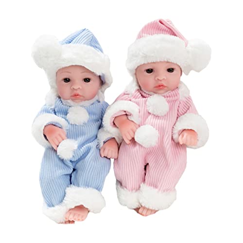 Muñeca renacida Realista Realista para bebé Suave Vinilo 25cm Encantador muñeca Reborn Gemelo niña niños pequeños Sonidos Rosa Azul 2pcs