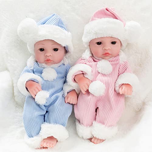 Muñeca renacida Realista Realista para bebé Suave Vinilo 25cm Encantador muñeca Reborn Gemelo niña niños pequeños Sonidos Rosa Azul 2pcs