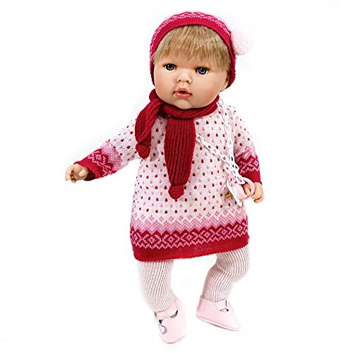 Muñeca Tita Tricot para que los niños aprendan a poner y quitarle la ropa, muy blandita y con un suave perfume a vainilla. Conjunto de punto con zapatos de charol. Muñeca preciosa