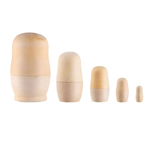 Muñecas Rusas,5 Piezas Juego de Muñecas Matryoshka Muñecas Rusas Sin Pintar Muñecas de Madera Muñeca Rusa Set para niños Juguete Regalo Decoración de Escritorio