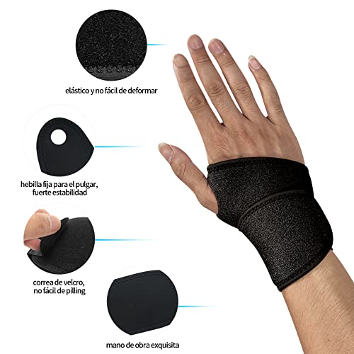 Muñequera Tendinitis Muñeca Ajustable, 1Par Negro Elasticidad Ferula Tunel Carpiano, Muñequera Metacarpiana Pulgar Deportiva Para Esguince de Dolor Muñeca, Tendinitis, Artritis, Protección Deportiva