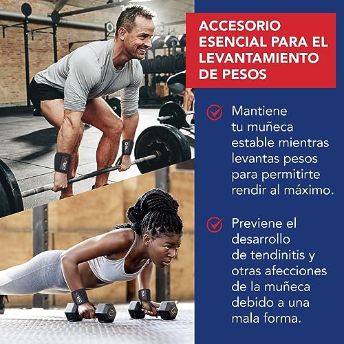 Muñequeras Gym Levantamiento Pesas - Muñequeras CrossFit Padel Fitness Calistenia - Muñequera Deportiva con Costuras Reforzadas y Agarre Pulgar - Ideal Halterofilia Powerlifting Gimnasio [1 Par Negro]