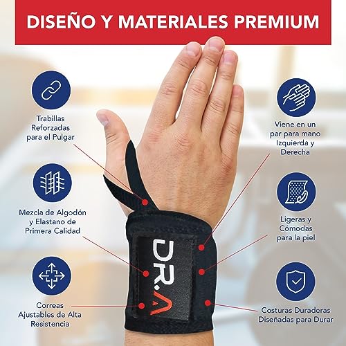 Muñequeras Gym Levantamiento Pesas - Muñequeras CrossFit Padel Fitness Calistenia - Muñequera Deportiva con Costuras Reforzadas y Agarre Pulgar - Ideal Halterofilia Powerlifting Gimnasio [1 Par Negro]