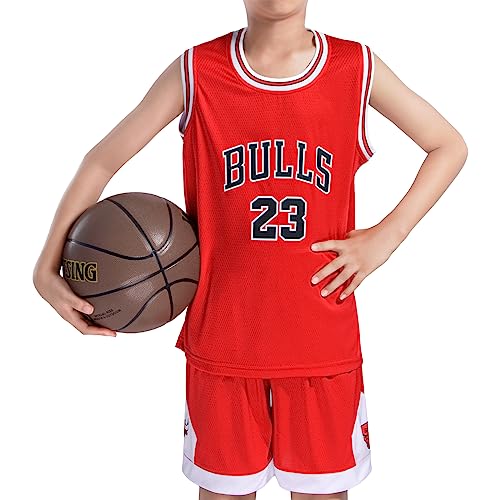 Mupopy Camiset Baloncesto Niños de 2 Piezas Camiseta sin Mangas y Pantalones de Baloncesto para Niños y Camiseta Tirantes(Rojo,2XL)