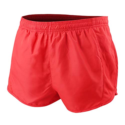 Muscle Alive Hombres Deportes Running 1" Élite División Corriendo Pantalones Cortos con Lado Malla Panel Rápido Seco Shorts Rojo M