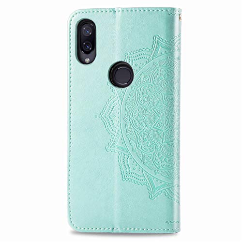 MUSESHOP Funda Xiaomi Redmi Note 7/Note 7 Pro, Estuche de Cuero Estampado Mandala Libro de Cuero con Tapa y Cartera, Carcasa PU Leather con TPU Silicona Case Interna Suave - Verde Menta