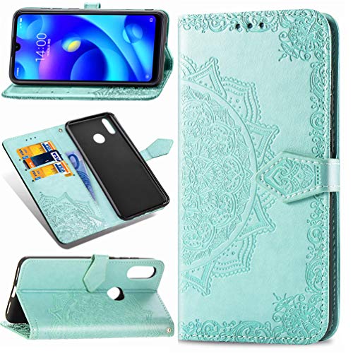 MUSESHOP Funda Xiaomi Redmi Note 7/Note 7 Pro, Estuche de Cuero Estampado Mandala Libro de Cuero con Tapa y Cartera, Carcasa PU Leather con TPU Silicona Case Interna Suave - Verde Menta