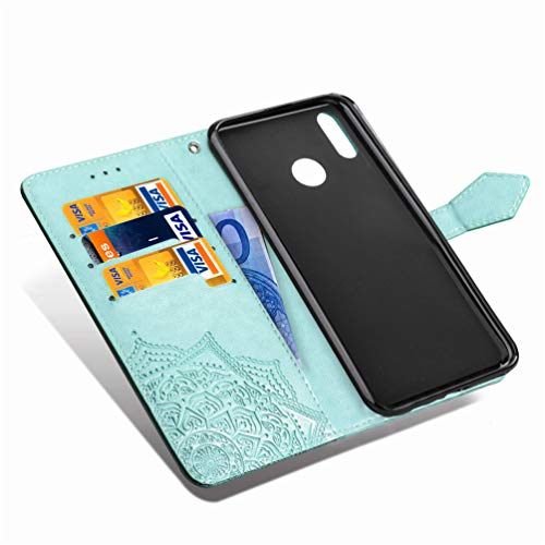 MUSESHOP Funda Xiaomi Redmi Note 7/Note 7 Pro, Estuche de Cuero Estampado Mandala Libro de Cuero con Tapa y Cartera, Carcasa PU Leather con TPU Silicona Case Interna Suave - Verde Menta