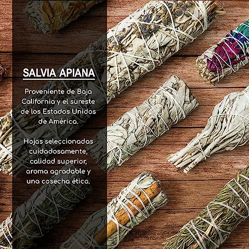 MUT22 3 Salvia Blanca y 3 Palo Santo Sagrada para Quemar - Hierba de Purificación y Armonía: Salvia Apiana 100% Natural, Ideal para Limpieza Espiritual y Rituales Energéticos