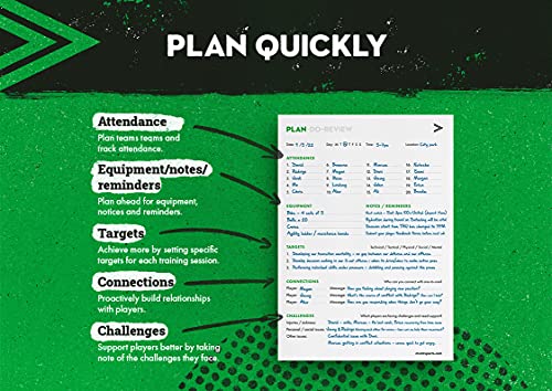 MVMT Sports - Bloc de notas de entrenamiento de fútbol, 50 páginas, tamaño A4, planificador de práctica táctica para entrenadores de fútbol. Planifica y revisa rápida y fácilmente. Escribe objetivos,