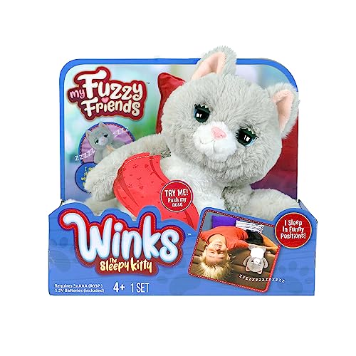 My Fuzzy Friends - Winks el Gato Dormilón, Juguete Mascota interactiva, Gato Que se Duerme, con reacciones y Sonidos, Suave, blandito y Flexible, para niños Desde 4 años, Famosa (MYE00111)