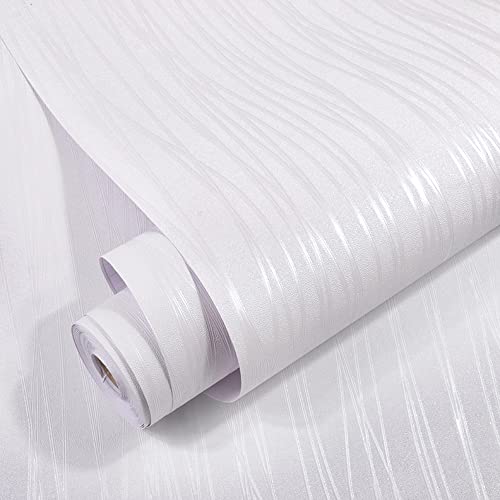 myforHD Papel Pintado Autoadhesivo Papel de Pared Papel Adhesivo para Muebles Vinilo PVC Impermeable Moderno de Rayas Blanco para Decoración de Paredes en Baño, Sala de Estar, Dormitorio