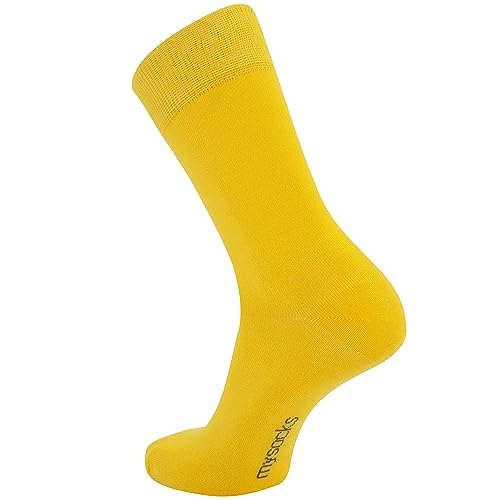 Mysocks para hombres y mujeres Paquete de 5 pares de calcetines de color liso peinados de algodón amarillo