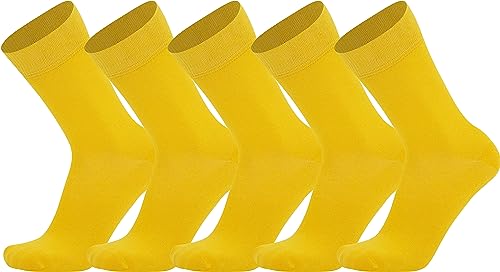 Mysocks para hombres y mujeres Paquete de 5 pares de calcetines de color liso peinados de algodón amarillo