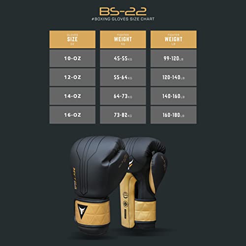 Mytra Fusion Guantes Boxeo Incluido con envolturas para Manos Gratis Guantes de Boxeo MMA Training Guantes Muay Thai Guantes Boxeo Mujer y Hombre (14-oz, Black/Gold)