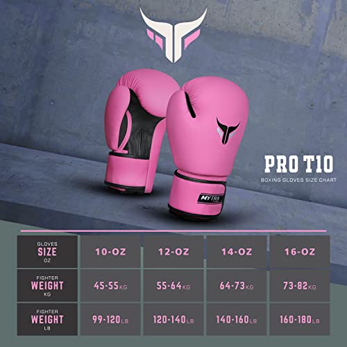 Mytra Fusion Guantes de Boxeo Mujeres Muay Thai Guantes MMA Training Punching Kickboxing Guantes (8-oz, Pink)