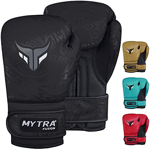 Mytra Fusion Guantes de boxeo para niños para entrenamiento, kickboxing, saco de boxeo, muay thai, MMA, peleas y peleas, perfectos para niños y niñas (Black, 4-oz)