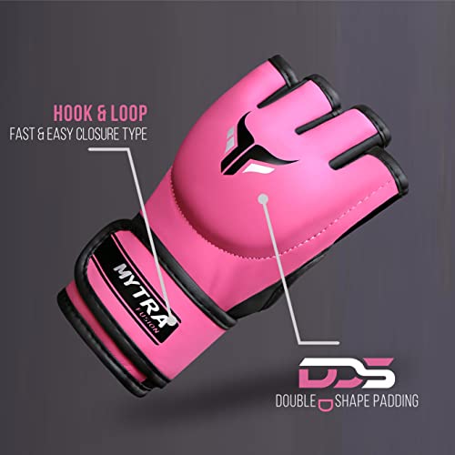 Mytra Fusion Guantes MMA Mujeres guantillas MMA para Kickboxing Muay Thai Training Cage Fighting y Mixed Martial Arts Grappling Guantes (S, Pink)