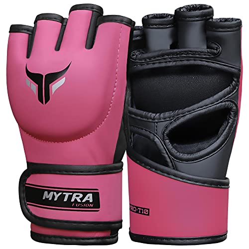 Mytra Fusion Guantes MMA Mujeres guantillas MMA para Kickboxing Muay Thai Training Cage Fighting y Mixed Martial Arts Grappling Guantes (S, Pink)