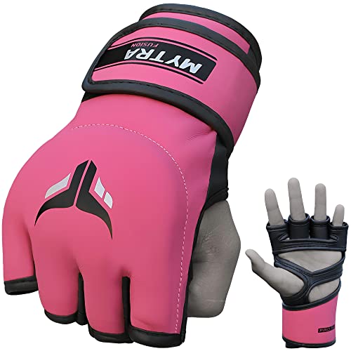 Mytra Fusion Guantes MMA Mujeres guantillas MMA para Kickboxing Muay Thai Training Cage Fighting y Mixed Martial Arts Grappling Guantes (S, Pink)