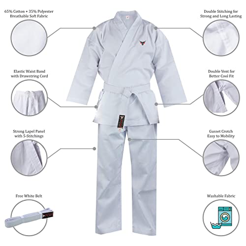 Mytra Fusion kimono judo Varios tamaños y colores kimono jiu jitsu, BJJ Gi Jujitsu Gi ultraligero para hombres, mujeres y niños (3/160, White)