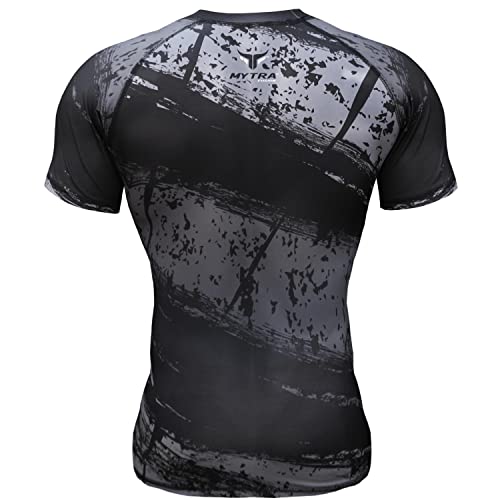 Mytra Fusion Rashguard BJJ Camiseta Compresion Breathable & Ultra Lightweight Rashguard para MMA, Gimnasio, Entrenamiento, Correr y Ciclismo (XL, Black/Grey)