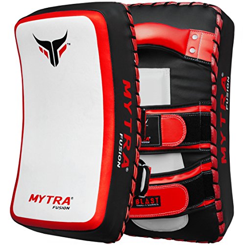 Mytra Fusion thai pad kick shield mma kickboxing muay thai training pad arm pad strike shield (White Red)