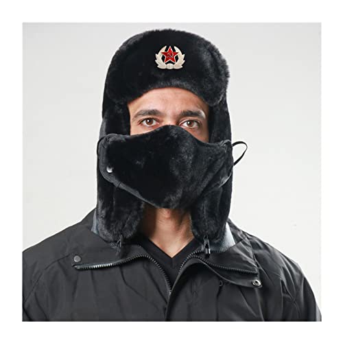 MYXE Gorra de Sombrero de trampero Ruso con Insignia soviética de Piel sintética Ushanka Cossack Flaps Hat para Hombre