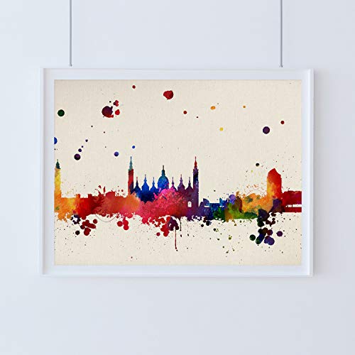 Nacnic Lámina Ciudad de Zaragoza. Skyline Estilo Acuarela y explosión de Color. Poster tamaño A3 Impreso en Papel 250 Gramos y tintas Decoración del hogar. Diseño al Mejor Precio.