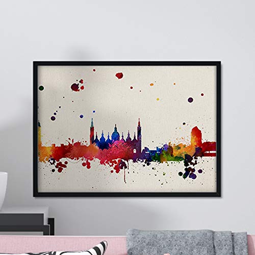 Nacnic Lámina Ciudad de Zaragoza. Skyline Estilo Acuarela y explosión de Color. Poster tamaño A3 Impreso en Papel 250 Gramos y tintas Decoración del hogar. Diseño al Mejor Precio.