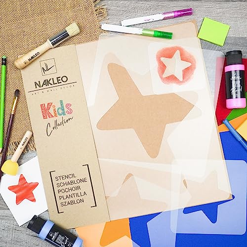 NAKLEO 5 plantillas de plástico reutilizables - Estrella Bandera Cinco Puntas 2-34x34cm a 9x9cm - patrón diseño niños pintura decoración habitación - artesanía DIY bricolaje muebles pared