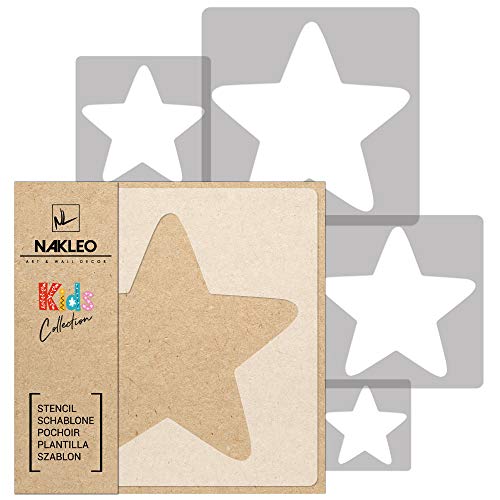 NAKLEO 5 plantillas de plástico reutilizables - Estrella Bandera Cinco Puntas 2-34x34cm a 9x9cm - patrón diseño niños pintura decoración habitación - artesanía DIY bricolaje muebles pared