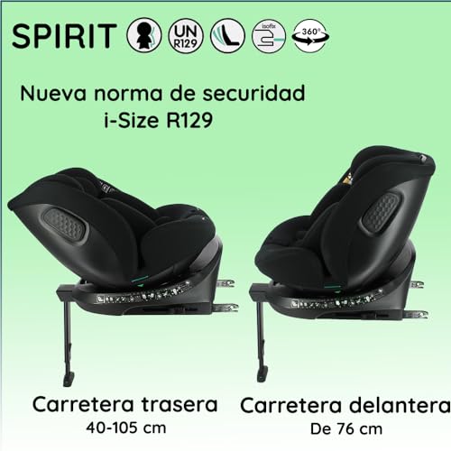 Nania - Silla de auto SPIRIT 360° giratoria - Talla I 40-150 cm - Actualizable desde el nacimiento hasta aprox. 12 años - Grupo 0+/1/2/3 - Fijaciones Isofix + puntal de soporte