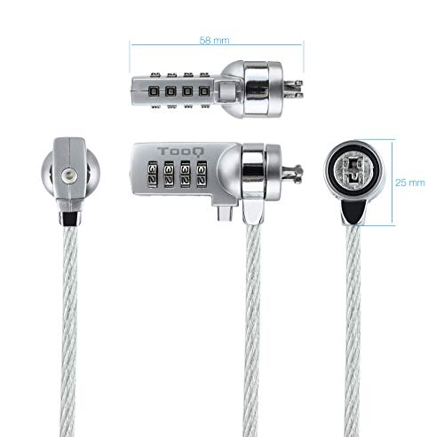 NANOCABLE Tooq TQCLKC0015 - Cable de Seguridad con Combinación para Portátiles, Plata, 1.5 Metros