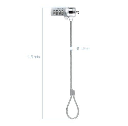 NANOCABLE Tooq TQCLKC0015 - Cable de Seguridad con Combinación para Portátiles, Plata, 1.5 Metros