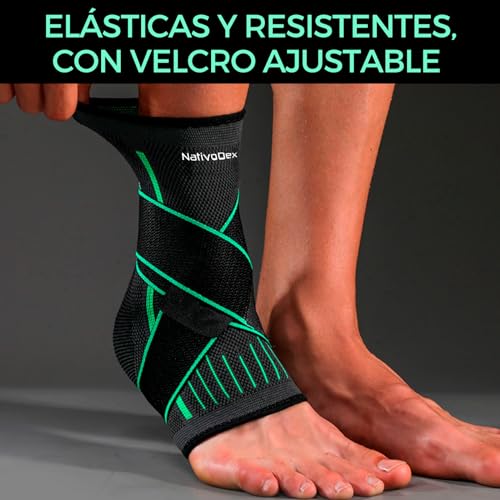 NativoDex Tobillera para Esguince, Estabiliza el Tobillo y Previene Torceduras, para Soporte y Compresión, Recupera Lesiones como Fascitis Plantar, Deportiva con Velcro Ajustable (L, Verde)