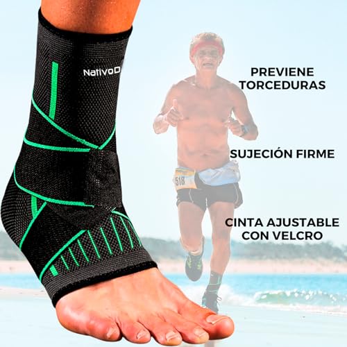 NativoDex Tobillera para Esguince, Estabiliza el Tobillo y Previene Torceduras, para Soporte y Compresión, Recupera Lesiones como Fascitis Plantar, Deportiva con Velcro Ajustable (L, Verde)