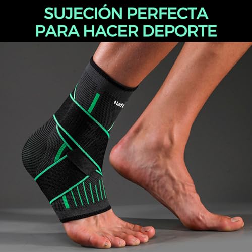 NativoDex Tobillera para Esguince, Estabiliza el Tobillo y Previene Torceduras, para Soporte y Compresión, Recupera Lesiones como Fascitis Plantar, Deportiva con Velcro Ajustable (L, Verde)