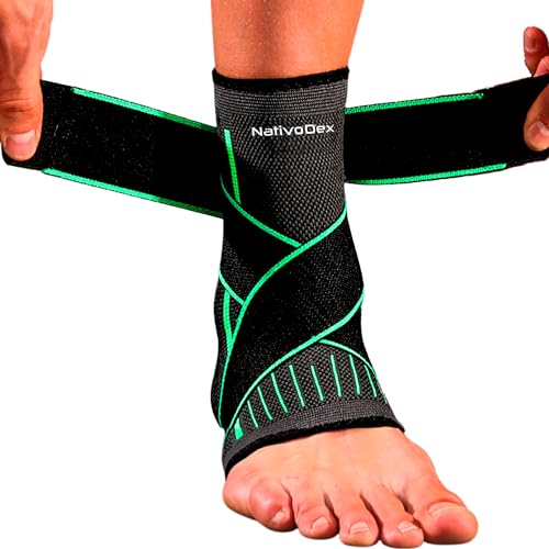 NativoDex Tobillera para Esguince, Estabiliza el Tobillo y Previene Torceduras, para Soporte y Compresión, Recupera Lesiones como Fascitis Plantar, Deportiva con Velcro Ajustable (L, Verde)