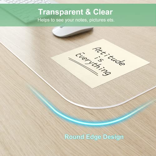 NATRKE Alfombrilla Escritorio Transparente Antideslizante, 90 x 40cm, Protector de Mesa Grande Cubre Impermeables Estera de Escritura de PVC para Oficina/Hogar