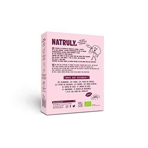 NATRULY Granola BIO Sin Azúcar Refinado, Sin Gluten, Solo Frutos Secos y Semillas, Sin Cereales, Sabor Moras y Pasas -Pack 2x325g