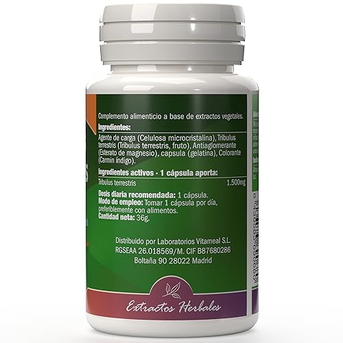 NaturBite - Tribulus Terrestris 1500mg en cada Cápsula. 95% Saponinas . 60 Cápsulas . Salud Masculina y Cardiovascular. Aumenta la testosterona y la energía, ayudando a la recuperación muscular