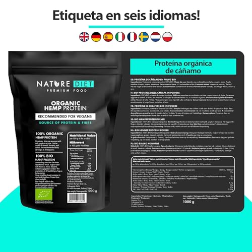 Nature Diet - Proteína de cáñamo orgánica 1000g | Vegano | Polvo de proteína | A base de plantas