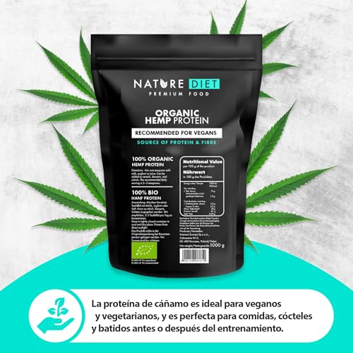 Nature Diet - Proteína de cáñamo orgánica 1000g | Vegano | Polvo de proteína | A base de plantas