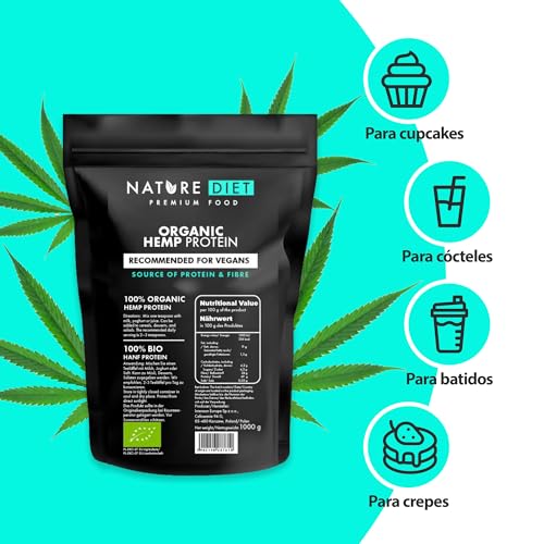 Nature Diet - Proteína de cáñamo orgánica 1000g | Vegano | Polvo de proteína | A base de plantas