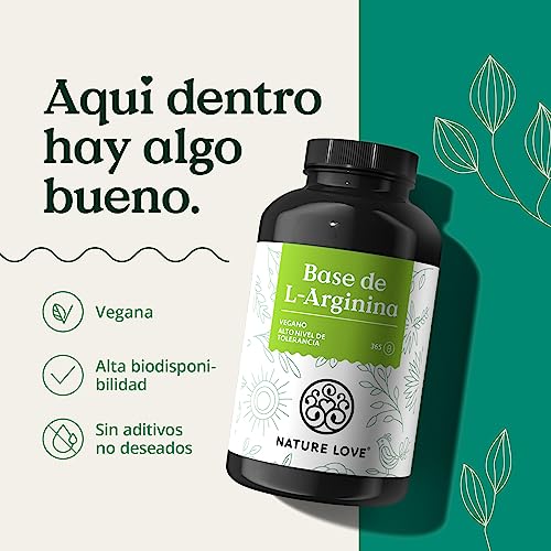 NATURE LOVE® L-arginina base con citrulina - 365 cápsulas - Arginina de origen vegetal en forma de BASE con una pureza del 99,7+% - Altamente dosificada, vegana y producida en Alemania