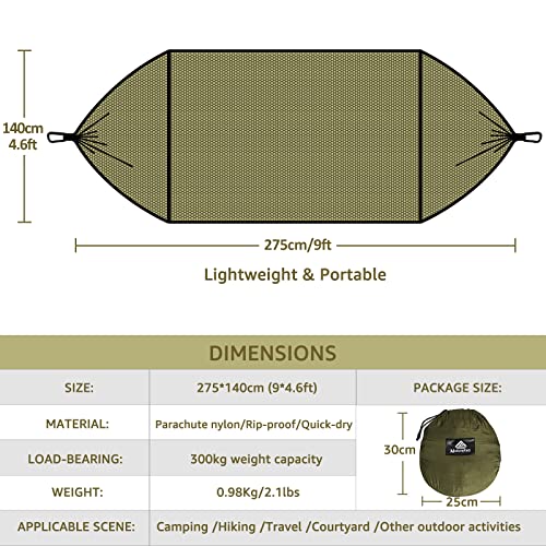 NatureFun Hamaca de Viaje Ultra-Ligera Hamaca para mosquiteros | Capacidad de Carga de 300 kg, Nylon de paracaídas Transpirable| 2 x mosquetones de Primera Calidad, 2 x eslingas de Nylon Incluidas