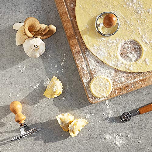 Navaris 4X Cortador para Hacer Ravioli - Set de 4X Accesorio para Cortar Masa Pasta Fresca Galletas raviolis - 2X Molde Redondo 1x Cuadrado y 1x Rueda