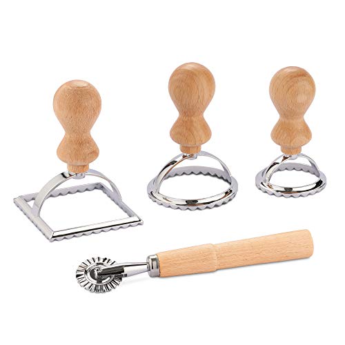 Navaris 4X Cortador para Hacer Ravioli - Set de 4X Accesorio para Cortar Masa Pasta Fresca Galletas raviolis - 2X Molde Redondo 1x Cuadrado y 1x Rueda